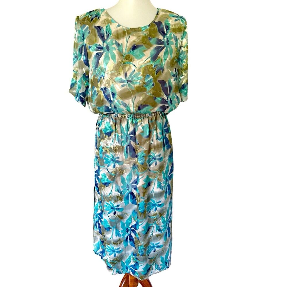 Vintage 80s/90s Aliki Yamini Silk Rayon Skirt Top Blouse Set Small Medium Floral